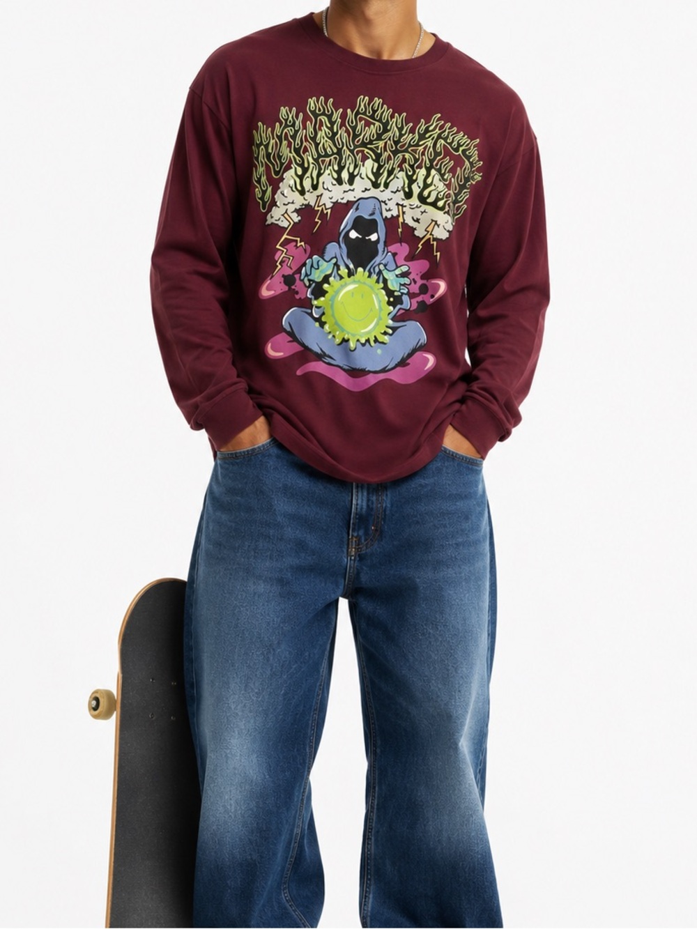 Chinatown Market Smiley T-Shirt Long Sleeves Small The Alchemist Burgundy